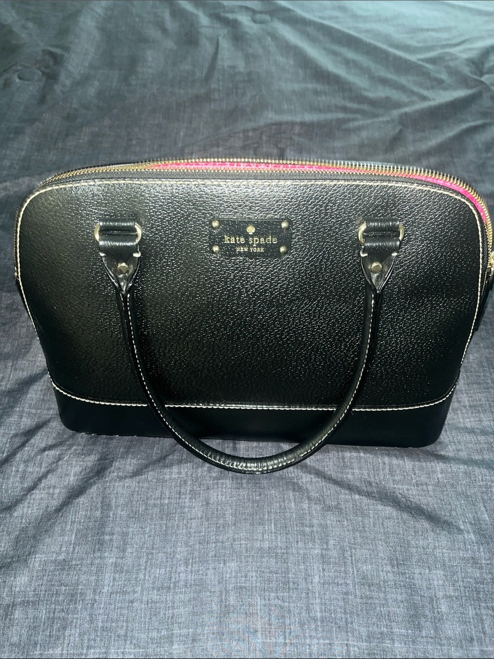 kate spade Black Pebbled Leather Satchel with Gold Accents